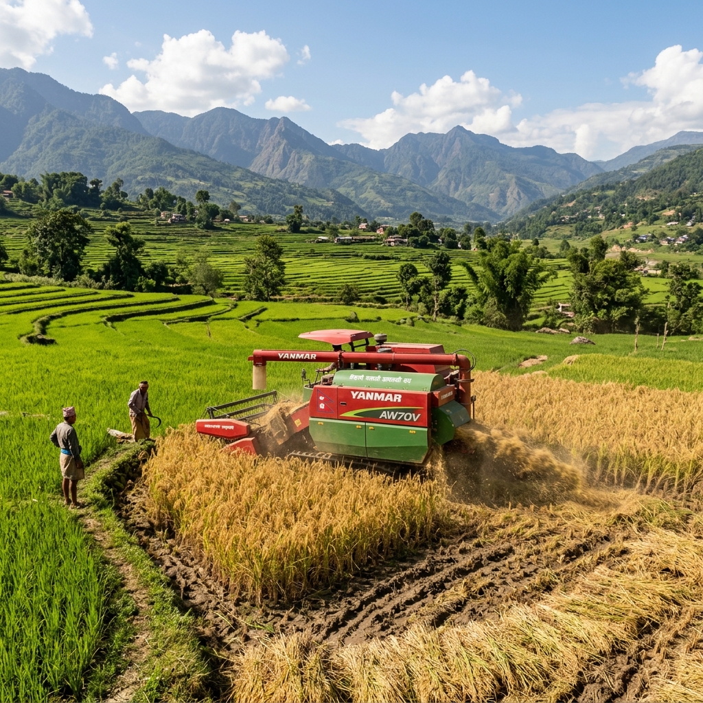 Combine harvester harvesting paddy rice