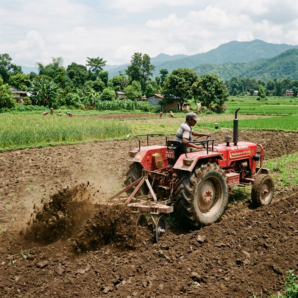 Tractor tilling field